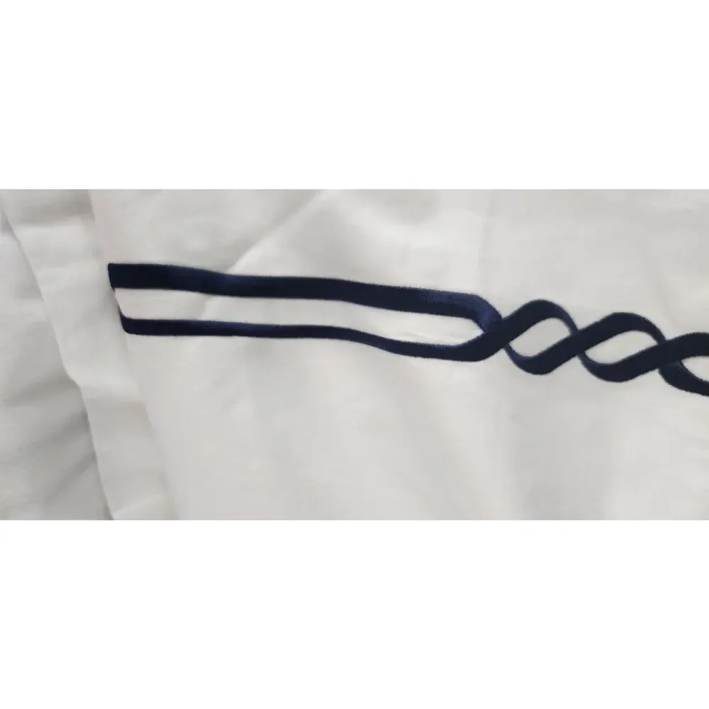 Frette Frame White Navy Embroidery Cotton King Duvet New